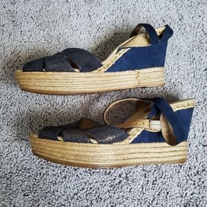 Minelli Navy Espadrille Wedge Sandals Made In Spain